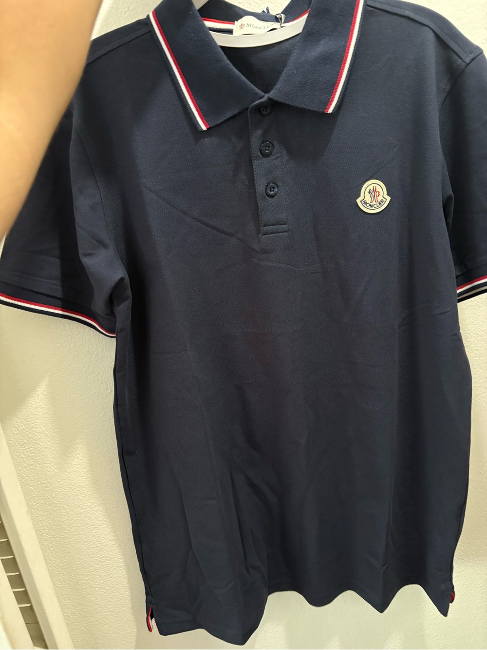 Moncler Navy Polo with Red and White Trim